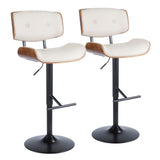 Lombardi Mid-Century Modern Adjustable Barstool with Swivel in Walnut with Cream Faux Leather by LumiSource - Set of 2