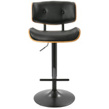 Lombardi Mid-Century Modern Adjustable Barstool in Walnut with Black Faux Leather by LumiSource