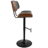 Lombardi Mid-Century Modern Adjustable Barstool in Walnut with Grey Faux Leather by LumiSource