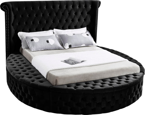 Luxus Velvet / Engineered Wood / Metal / Foam Contemporary Black Velvet King Bed (3 Boxes) - 110" W x 100.5" D x 56" H