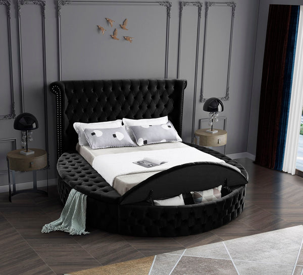 Luxus Velvet / Engineered Wood / Metal / Foam Contemporary Black Velvet Queen Bed (3 Boxes) - 93.75" W x 100.5" D x 56" H