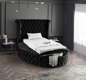 Luxus Velvet / Engineered Wood / Metal / Foam Contemporary Black Velvet Twin Bed (3 Boxes) - 71.5" W x 93.5" D x 56" H