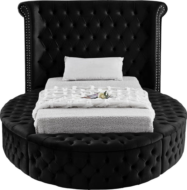 Luxus Velvet / Engineered Wood / Metal / Foam Contemporary Black Velvet Twin Bed (3 Boxes) - 71.5" W x 93.5" D x 56" H