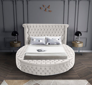 Luxus Velvet / Engineered Wood / Metal / Foam Contemporary Cream Velvet Full Bed (3 Boxes) - 87" W x 93.5" D x 56" H