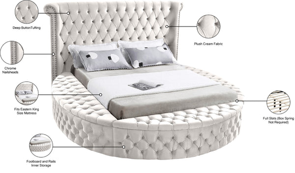 Luxus Velvet / Engineered Wood / Metal / Foam Contemporary Cream Velvet King Bed (3 Boxes) - 110" W x 100.5" D x 56" H