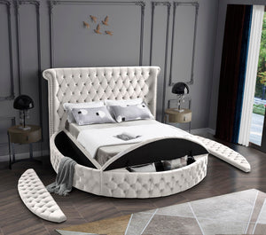 Luxus Velvet / Engineered Wood / Metal / Foam Contemporary Cream Velvet King Bed (3 Boxes) - 110" W x 100.5" D x 56" H