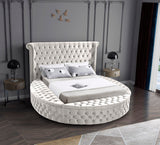 Luxus Velvet / Engineered Wood / Metal / Foam Contemporary Cream Velvet Queen Bed (3 Boxes) - 93.75" W x 100.5" D x 56" H