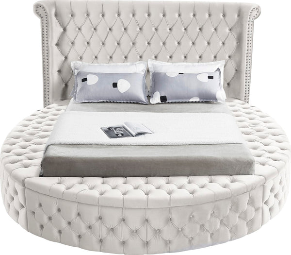 Luxus Velvet / Engineered Wood / Metal / Foam Contemporary Cream Velvet Queen Bed (3 Boxes) - 93.75" W x 100.5" D x 56" H