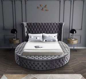 Luxus Velvet / Engineered Wood / Metal / Foam Contemporary Grey Velvet King Bed (3 Boxes) - 110" W x 100.5" D x 56" H