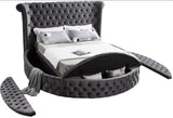 Luxus Velvet / Engineered Wood / Metal / Foam Contemporary Grey Velvet King Bed (3 Boxes) - 110" W x 100.5" D x 56" H