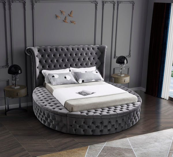 Luxus Velvet / Engineered Wood / Metal / Foam Contemporary Grey Velvet Queen Bed (3 Boxes) - 93.75" W x 100.5" D x 56" H