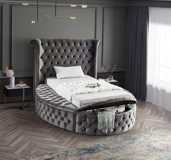 Luxus Velvet / Engineered Wood / Metal / Foam Contemporary Grey Velvet Twin Bed (3 Boxes) - 71.5" W x 93.5" D x 56" H