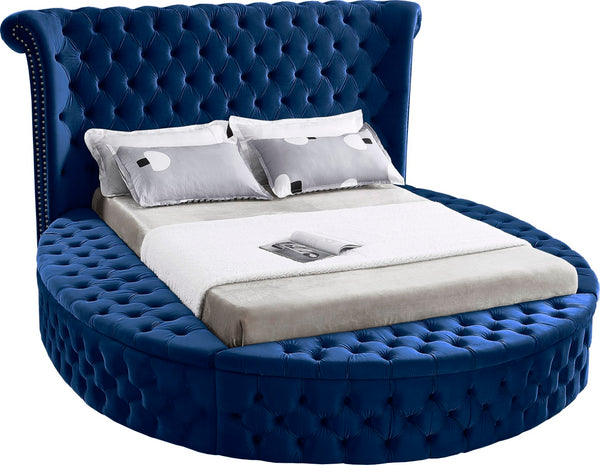 Luxus Velvet / Engineered Wood / Metal / Foam Contemporary Navy Velvet Full Bed (3 Boxes) - 87" W x 93.5" D x 56" H