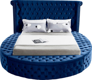 Luxus Velvet / Engineered Wood / Metal / Foam Contemporary Navy Velvet Full Bed (3 Boxes) - 87" W x 93.5" D x 56" H