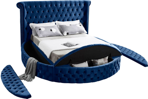 Luxus Velvet / Engineered Wood / Metal / Foam Contemporary Navy Velvet Full Bed (3 Boxes) - 87" W x 93.5" D x 56" H