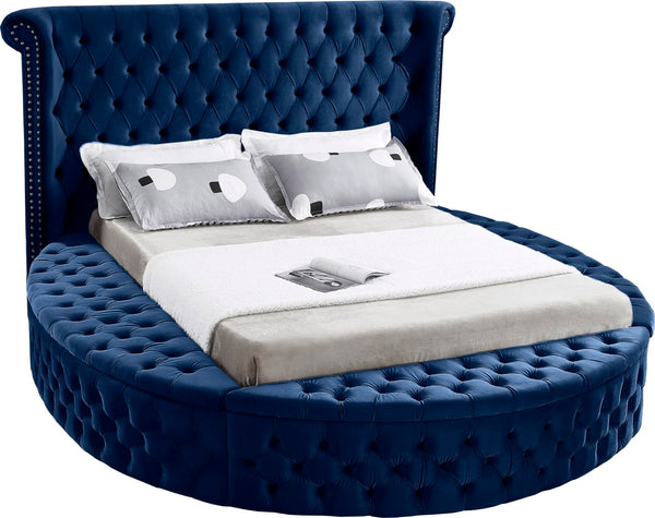 Luxus Velvet / Engineered Wood / Metal / Foam Contemporary Navy Velvet King Bed (3 Boxes) - 110" W x 100.5" D x 56" H
