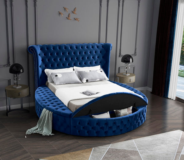 Luxus Velvet / Engineered Wood / Metal / Foam Contemporary Navy Velvet King Bed (3 Boxes) - 110" W x 100.5" D x 56" H