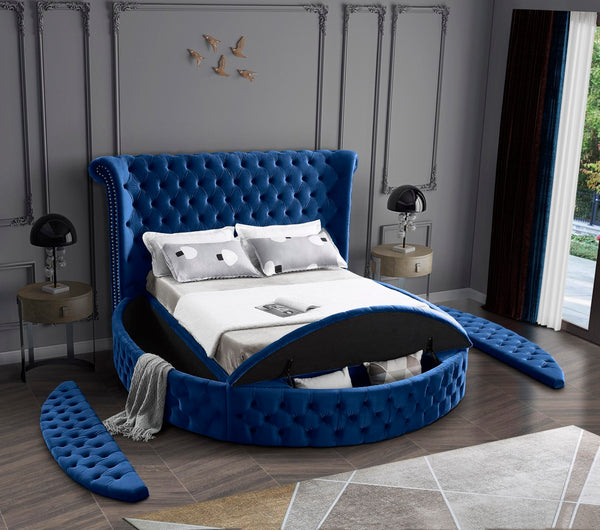 Luxus Velvet / Engineered Wood / Metal / Foam Contemporary Navy Velvet King Bed (3 Boxes) - 110" W x 100.5" D x 56" H