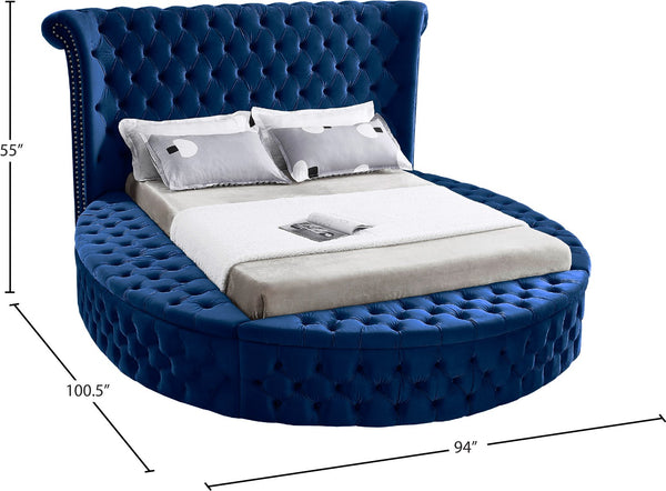 Luxus Velvet / Engineered Wood / Metal / Foam Contemporary Navy Velvet Queen Bed (3 Boxes) - 93.75" W x 100.5" D x 56" H