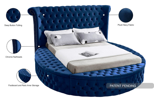 Luxus Velvet / Engineered Wood / Metal / Foam Contemporary Navy Velvet Queen Bed (3 Boxes) - 93.75" W x 100.5" D x 56" H
