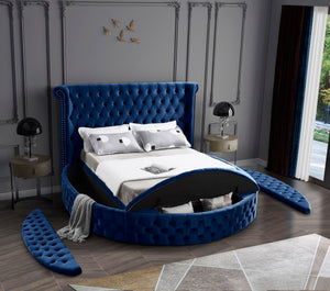 Luxus Velvet / Engineered Wood / Metal / Foam Contemporary Navy Velvet Queen Bed (3 Boxes) - 93.75" W x 100.5" D x 56" H