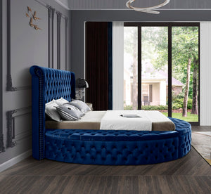 Luxus Velvet / Engineered Wood / Metal / Foam Contemporary Navy Velvet Queen Bed (3 Boxes) - 93.75" W x 100.5" D x 56" H