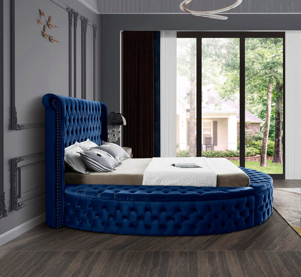 Luxus Velvet / Engineered Wood / Metal / Foam Contemporary Navy Velvet Queen Bed (3 Boxes) - 93.75" W x 100.5" D x 56" H