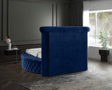 Luxus Velvet / Engineered Wood / Metal / Foam Contemporary Navy Velvet Twin Bed (3 Boxes) - 71.5" W x 93.5" D x 56" H