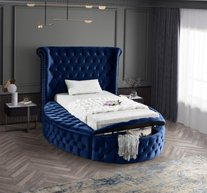 Luxus Velvet / Engineered Wood / Metal / Foam Contemporary Navy Velvet Twin Bed (3 Boxes) - 71.5" W x 93.5" D x 56" H