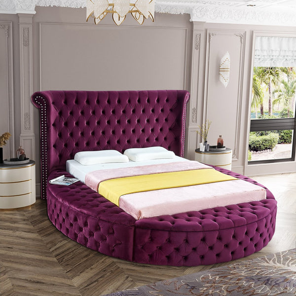 Luxus Velvet / Engineered Wood / Metal / Foam Contemporary Purple Velvet King Bed - 110" W x 100.5" D x 56" H