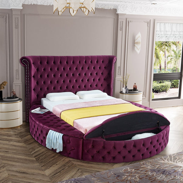 Luxus Velvet / Engineered Wood / Metal / Foam Contemporary Purple Velvet Queen Bed - 93.75" W x 100.5" D x 56" H