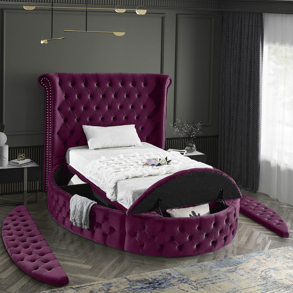 Luxus Velvet / Engineered Wood / Metal / Foam Contemporary Purple Velvet Twin Bed - 71.5" W x 93.5" D x 56" H