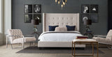 Madison Ave Tufted Wing Eastern King Bed in Sand Button Tufted Fabric by Diamond Sofa