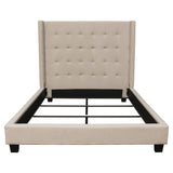 Madison Ave Tufted Wing Bed in Sand Button Tufted Fabric