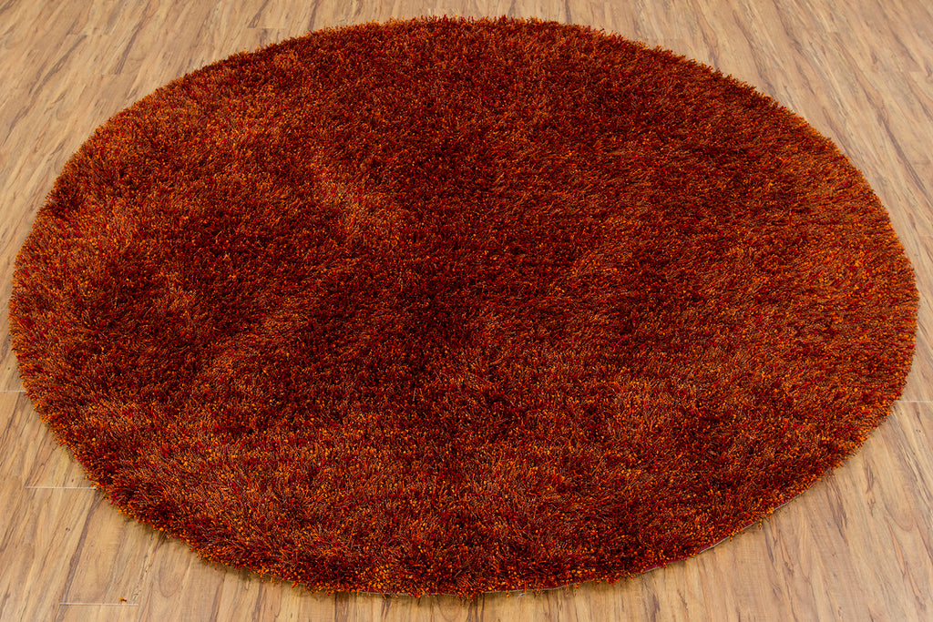 Chandra Rugs Mai 100% Polyester Hand-Woven Contemporary Shag Rug Red/Orange 7'9 Round