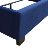 Majestic Eastern King Tufted Bed in Royal Navy Velvet with Nail Head Wing Accents by Diamond Sofa