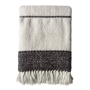 Dovetail Lizzy Handwoven Wool Blend 49x59 Throw Blanket, Off White and Black MAL008