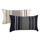 Dovetail Damien Handwoven Cotton Blend 14x24 Lumbar Pillow, Black with Ivory Stitching MAL021