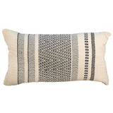 Damien Handwoven Cotton Blend 14x24 Lumbar Pillow, Ivory with Black Stitching