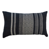 Dovetail Damien Handwoven Cotton Blend 14x24 Lumbar Pillow, Black with Ivory Stitching MAL021