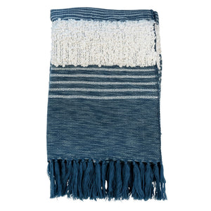 Dovetail Riley Handwoven Wool Blend 49x59 Throw Blanket, Off White and Indigo Blue MAL022