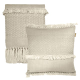 Dovetail Abigail Handwoven Wool Blend 20x20 Square Throw Pillow, Natural Off White with Fringe MAL037