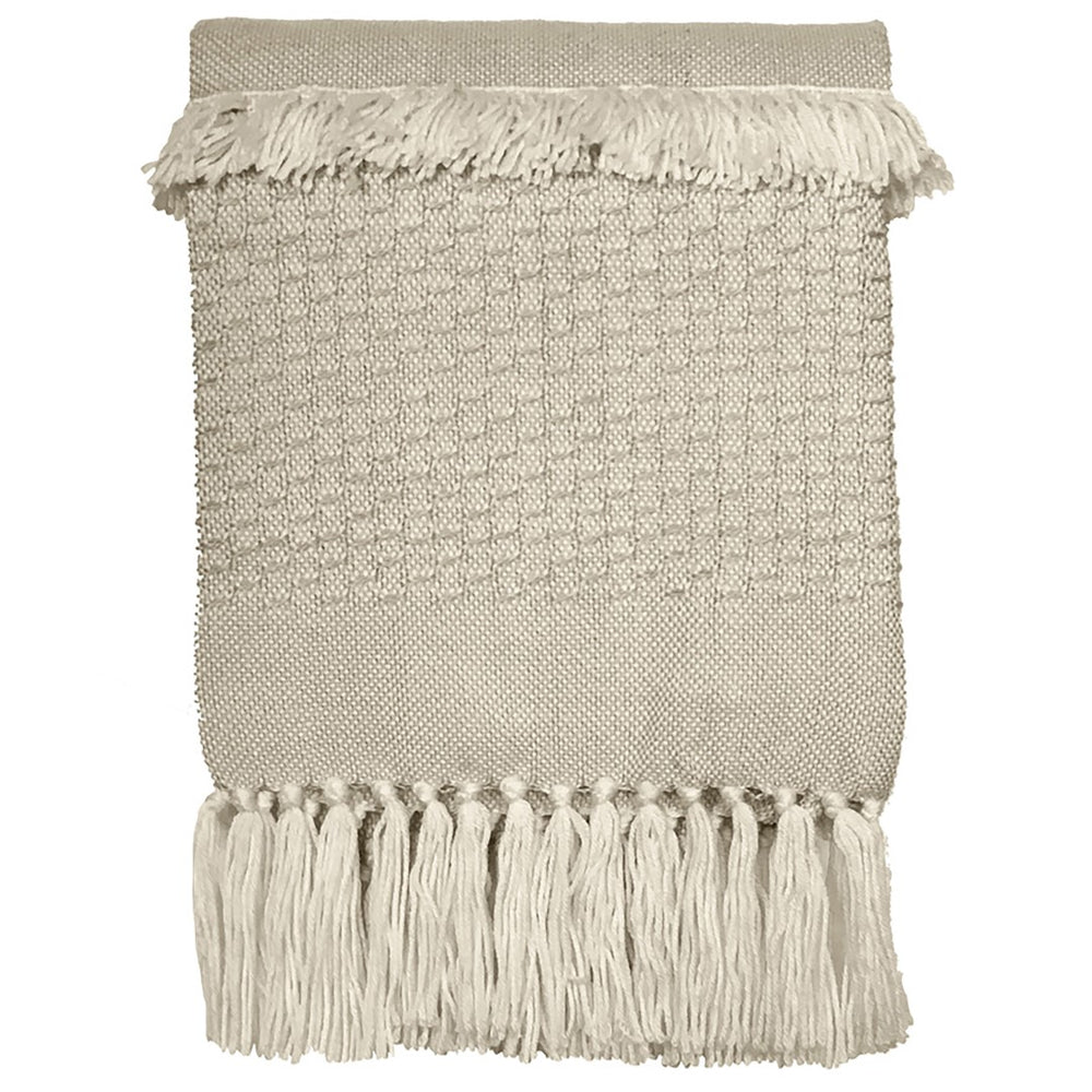 Dovetail Abigail Handwoven Wool Blend 49x59 Throw Blanket, Natural Off White with Fringe MAL036