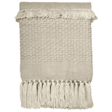 Abigail Handwoven Wool Blend 49x59 Throw Blanket, Natural Off White with Fringe