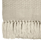 Dovetail Abigail Handwoven Wool Blend 49x59 Throw Blanket, Natural Off White with Fringe MAL036