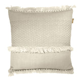 Dovetail Abigail Handwoven Wool Blend 20x20 Square Throw Pillow, Natural Off White with Fringe MAL037