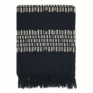 Dovetail River Handwoven Cotton Blend 49x68 Throw Blanket, Black with White Stitching MAL045