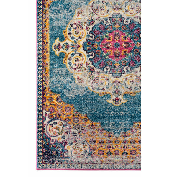 AMER Rugs Manhattan MAN-3 Power-Loomed Medallion Bohemian Area Rug Blue/Orange 7'9" x 11'
