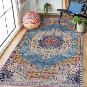 AMER Rugs Manhattan MAN-3 Power-Loomed Medallion Bohemian Area Rug Blue/Orange 7'9" x 11'