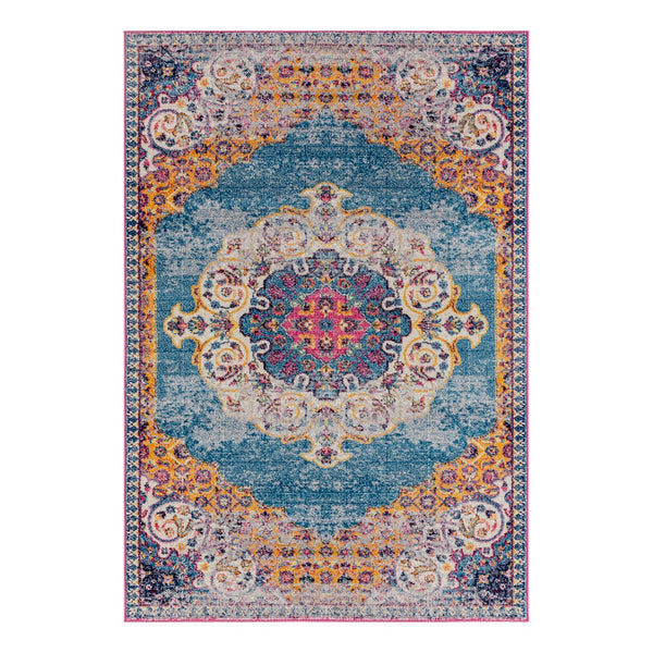 AMER Rugs Manhattan MAN-3 Power-Loomed Medallion Bohemian Area Rug Blue/Orange 7'9" x 11'